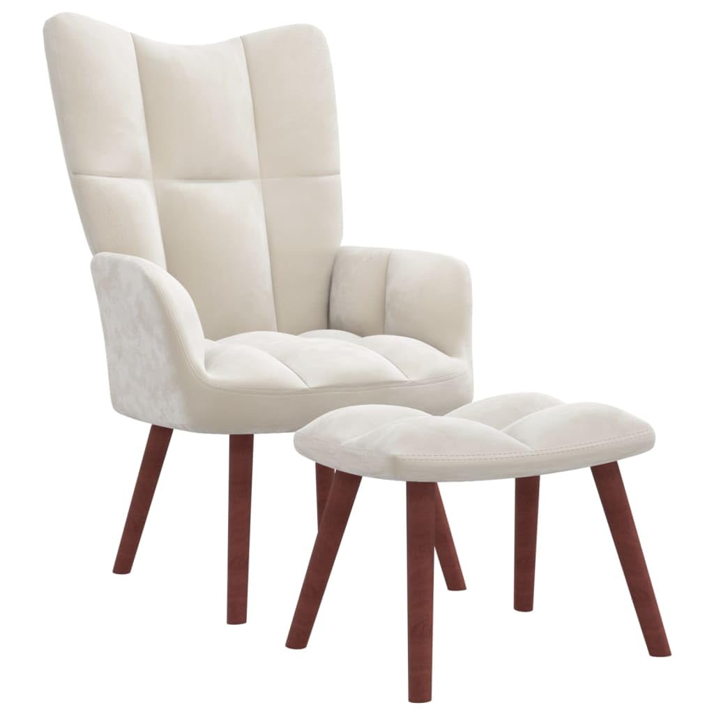 vidaXL Cream White Velvet Relaxing Chair and Stool - Modern Design Lounge Armchair and Ottoman Set, Comfortable and Durable Living Room Furniture